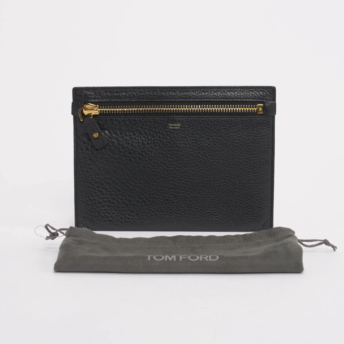 Tom Ford Black Grained Leather Flat Pouch