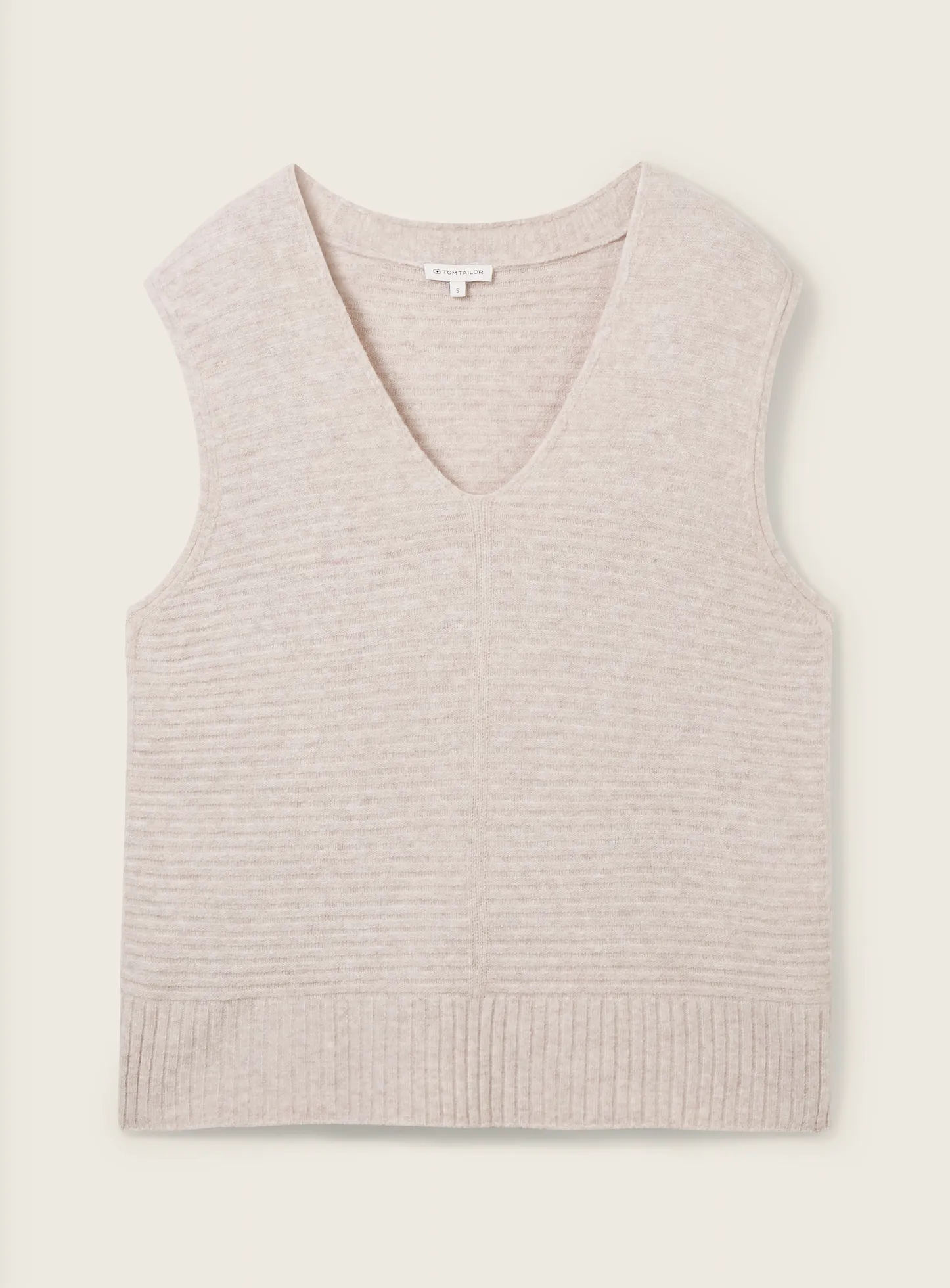 Tom Tailor Knitted V-Neck Sweater in Dusty Beige