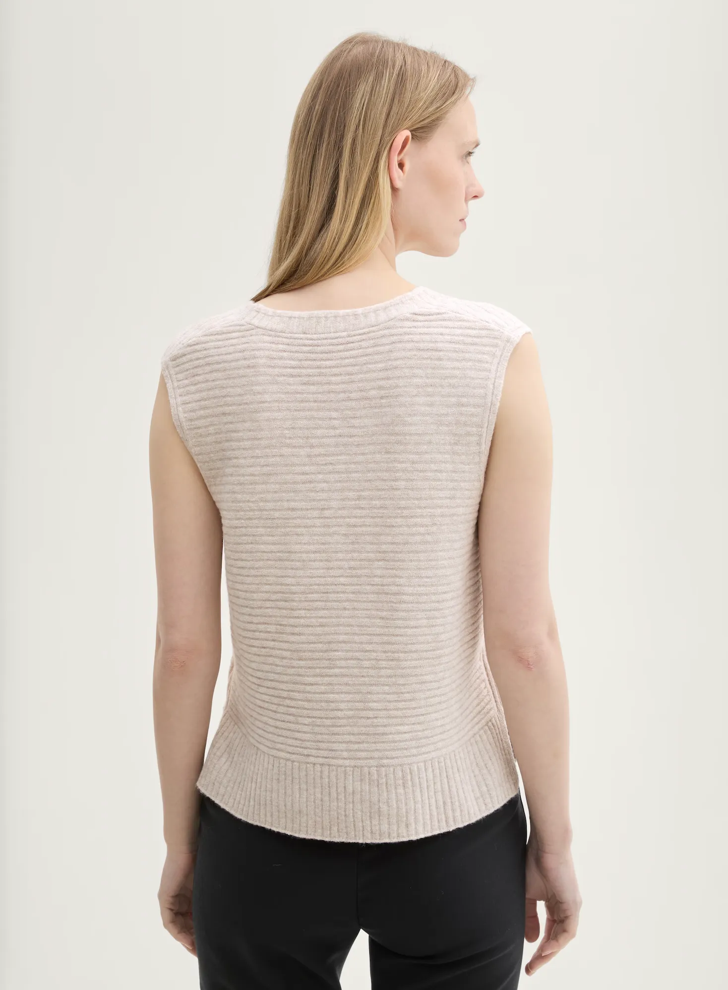 Tom Tailor Knitted V-Neck Sweater in Dusty Beige