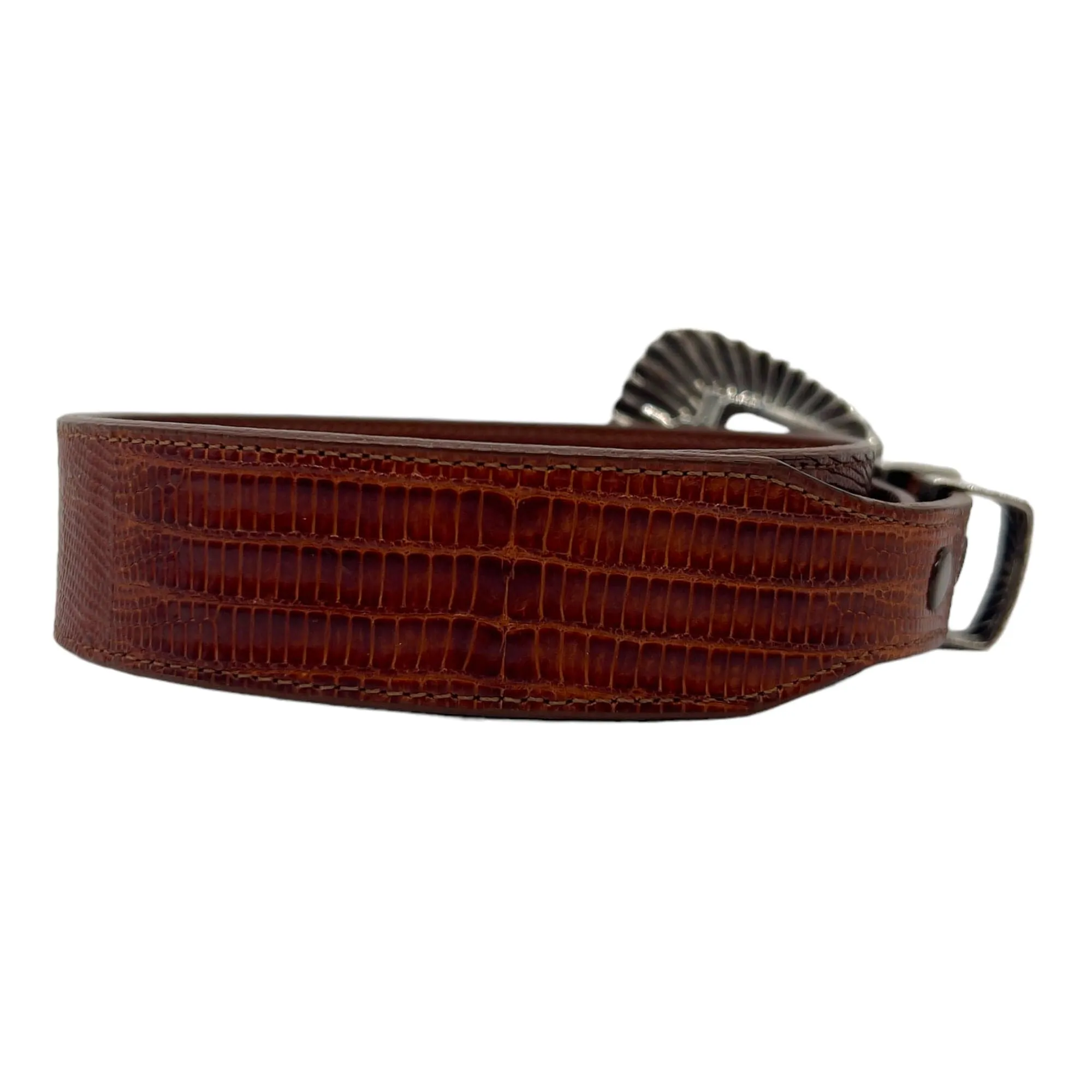 TOM TAYLOR Vintage Lizard & Sterling Silver Belt - Cognac