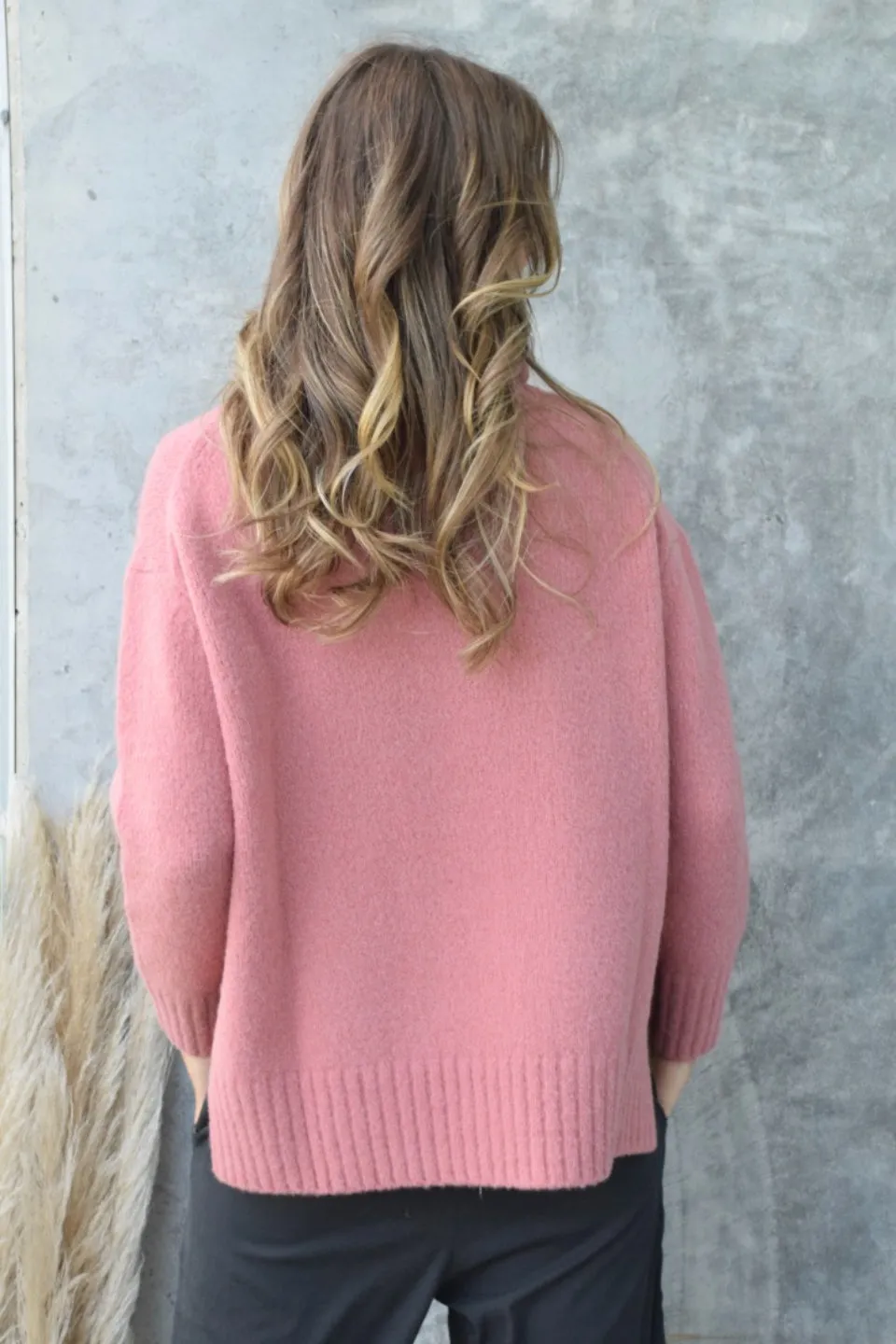 Zealous Old Rose Chunky Drop Shoulder Roll Neck Knit