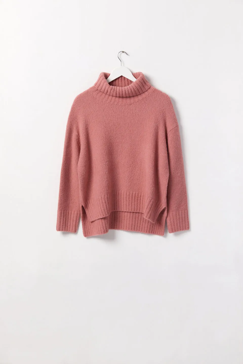 Zealous Old Rose Chunky Drop Shoulder Roll Neck Knit